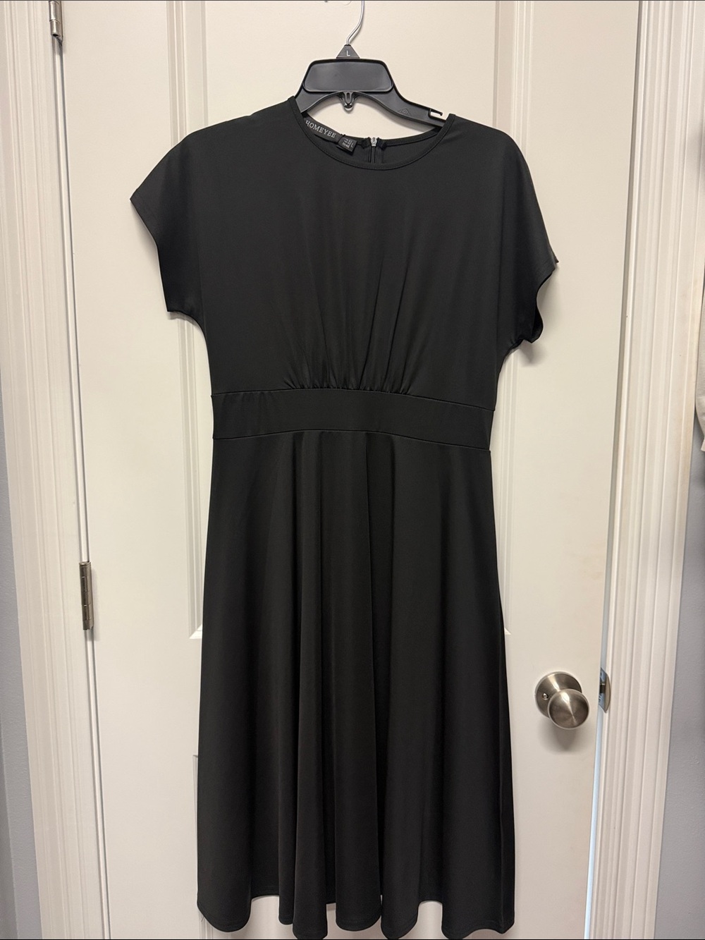Homeyee Black Midi Dress Short Sleeve Fit & Flare Size L  NWT
